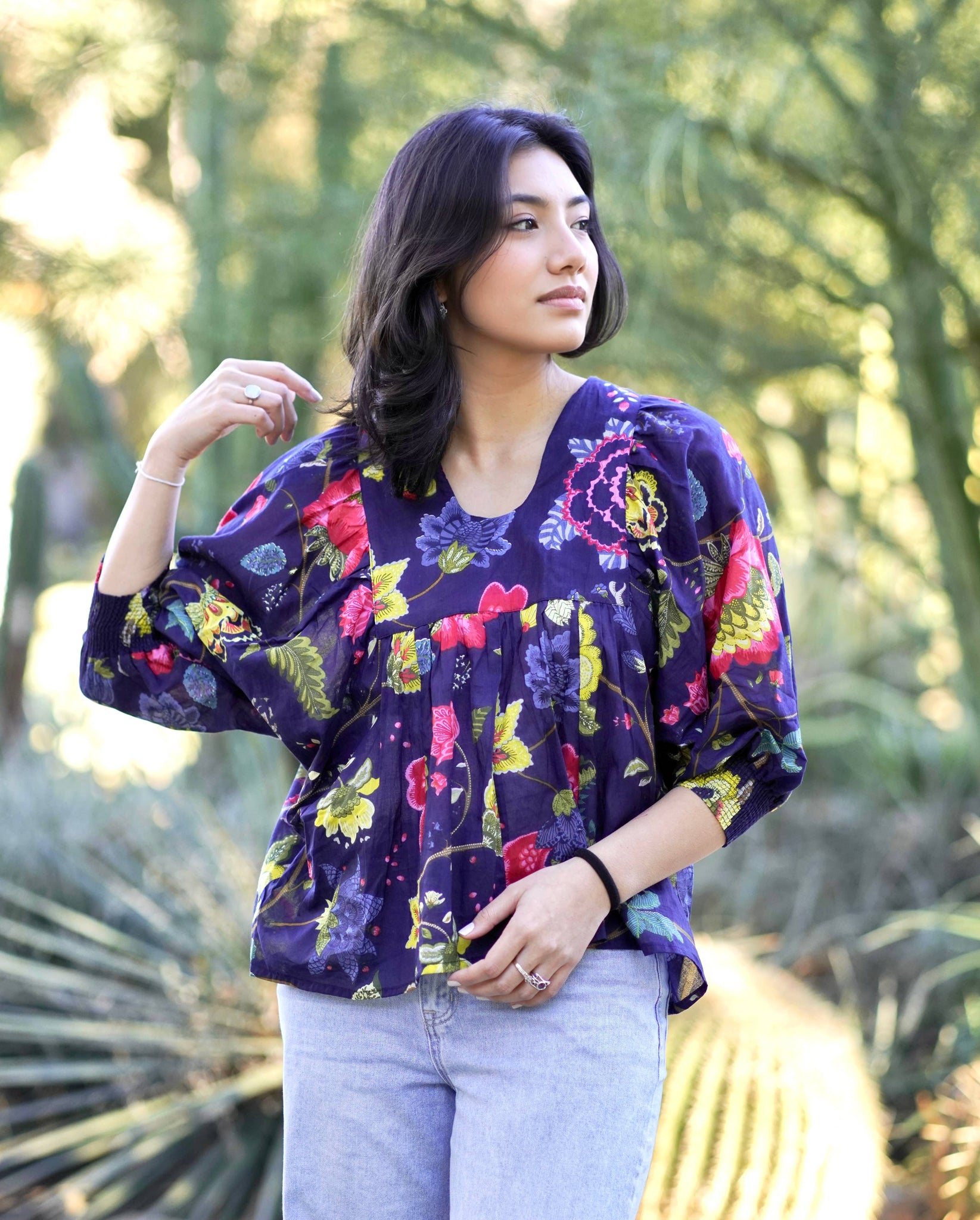 Anjou Top O/S Navy Multi