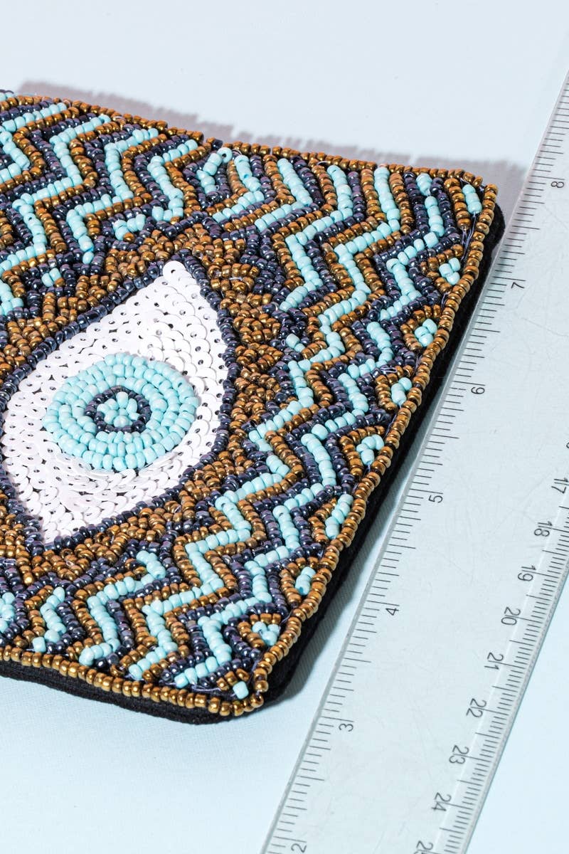 Zigzag Striped Evil Eye Beaded Coin Purse