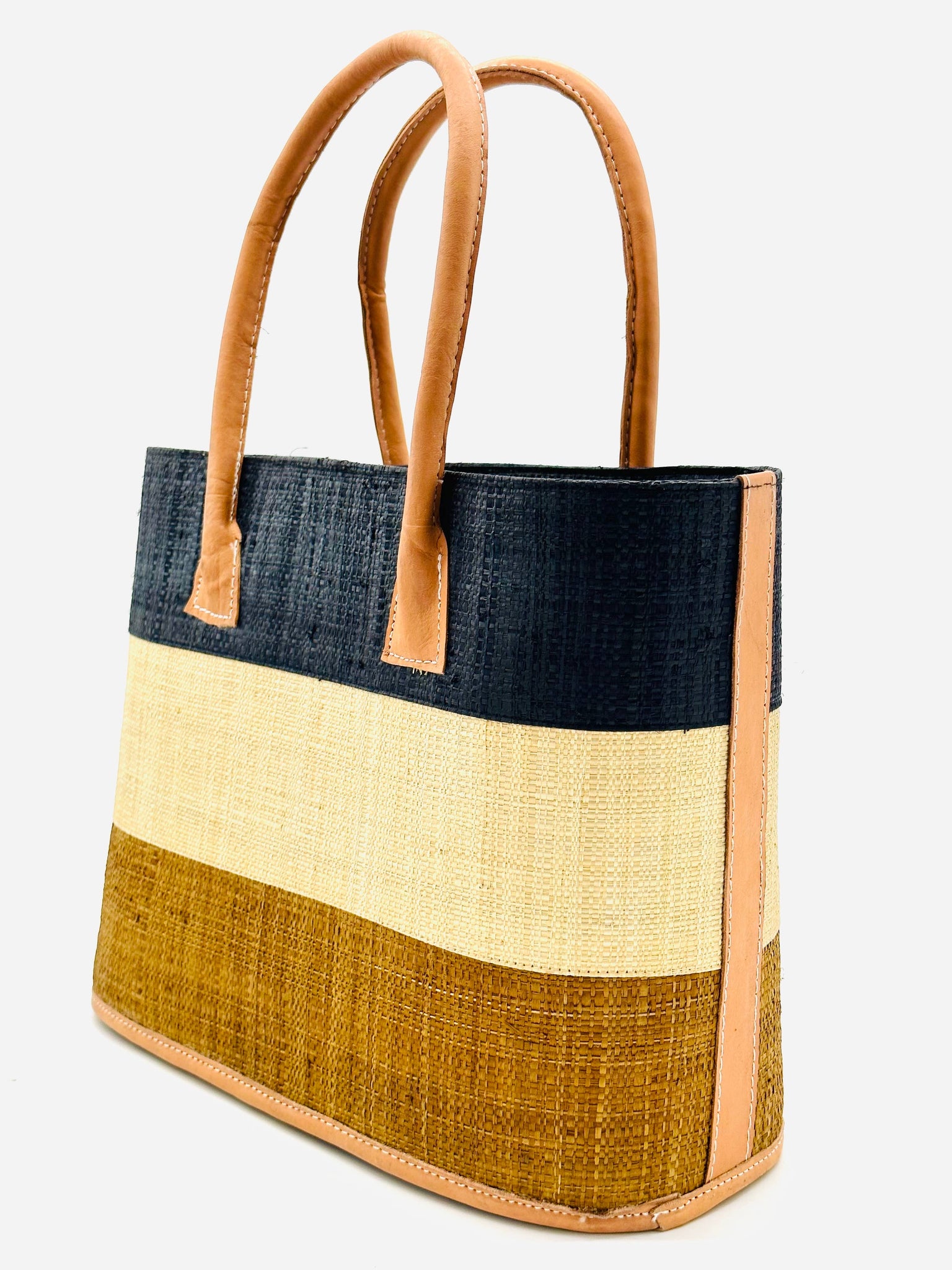 Santorini Color Block Straw Basket Bag Handbag