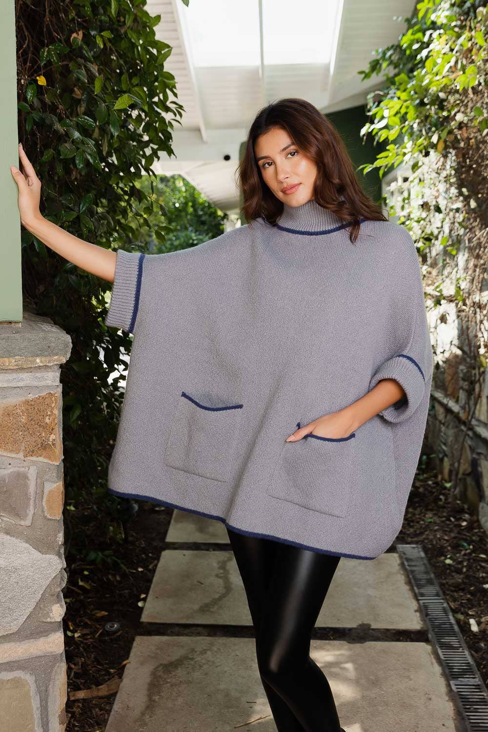 Cozy Turtle Neck Poncho With Arm Holes