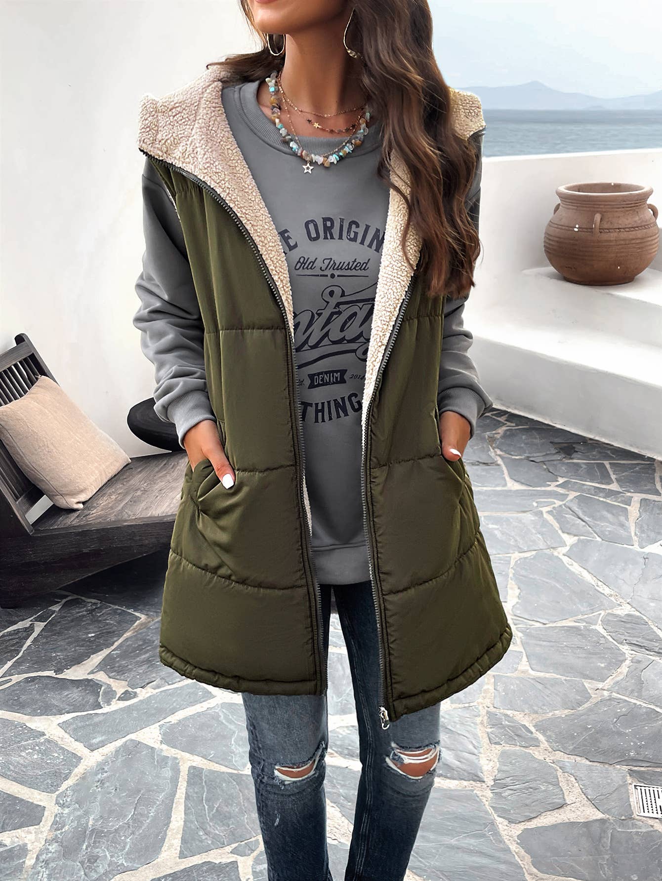 Women's Vest Sleeveless Fleece Jacket Zip Hoodie