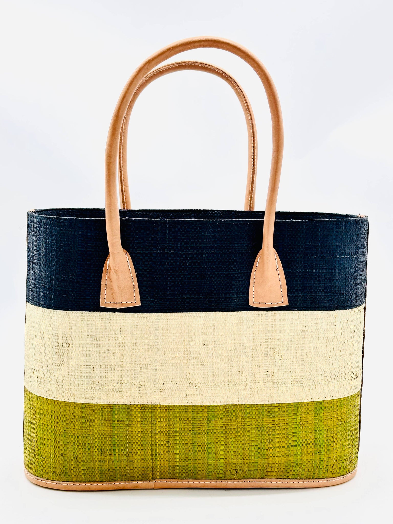 Santorini Color Block Straw Basket Bag Handbag