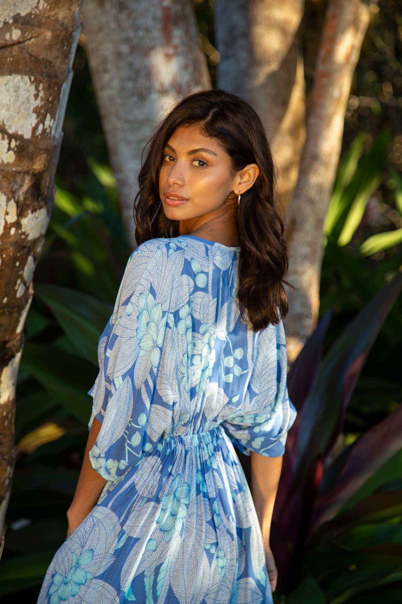 Premium Beach Cover-up Amy Kimono Maxi Dress in Kauai Blue Hawaiian