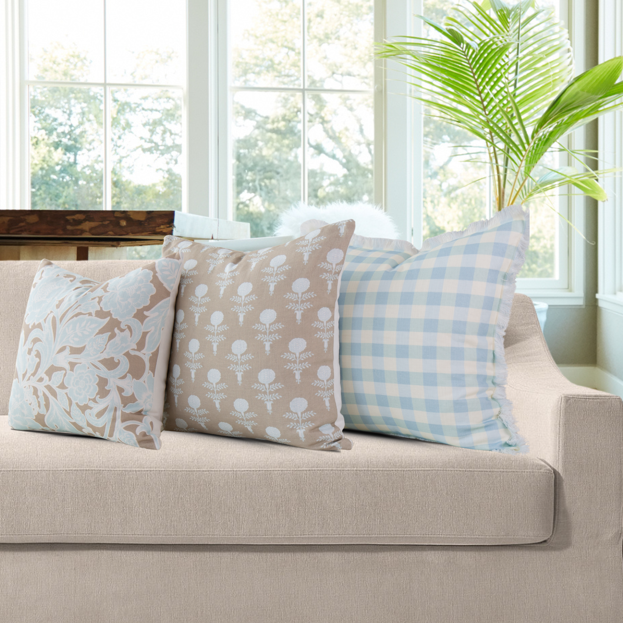 Kenna Sky Vintage Peony Block Print Pillow Cover