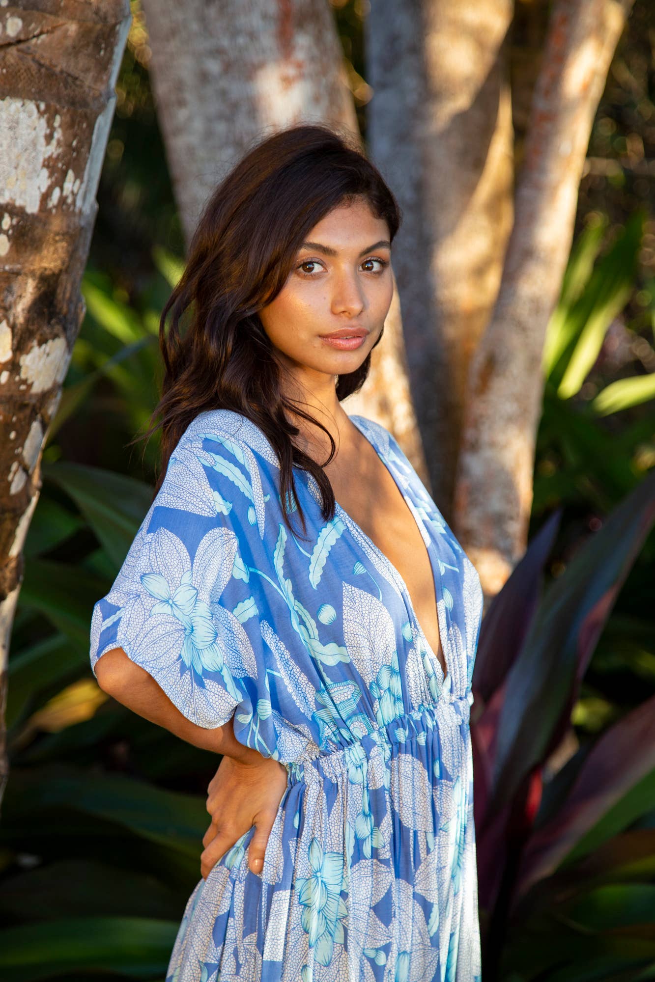 Premium Beach Cover-up Amy Kimono Maxi Dress in Kauai Blue Hawaiian