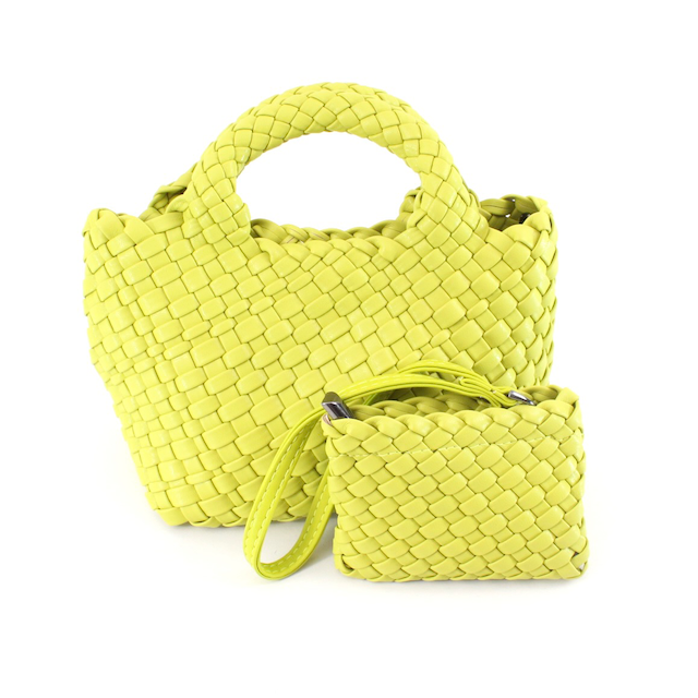 Small Woven Tote Crossbody Bag w/Cosmetic Pouch