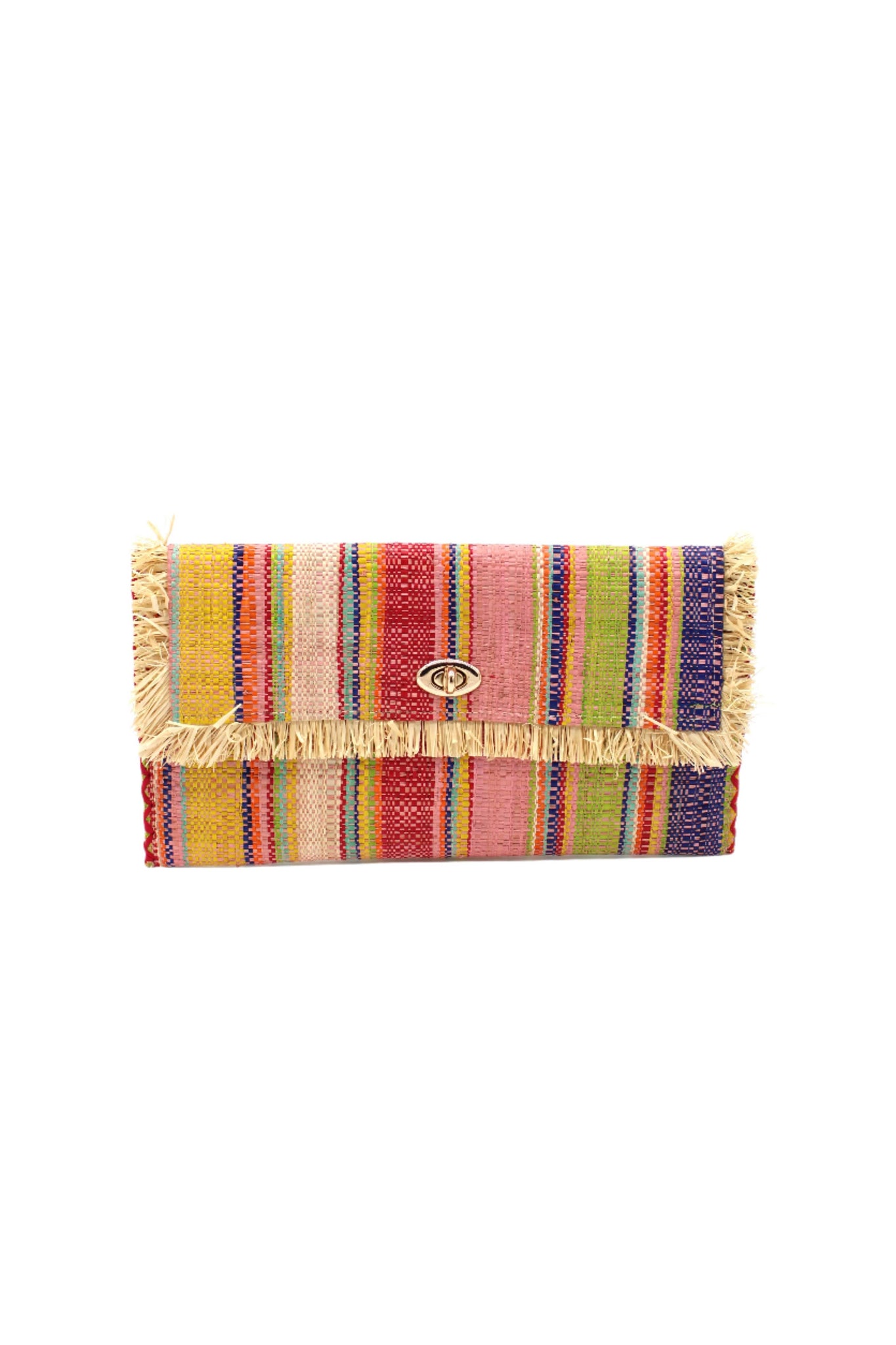 Sophie Straw Envelope Clutch Purse with Raw Fringe Trim Edge