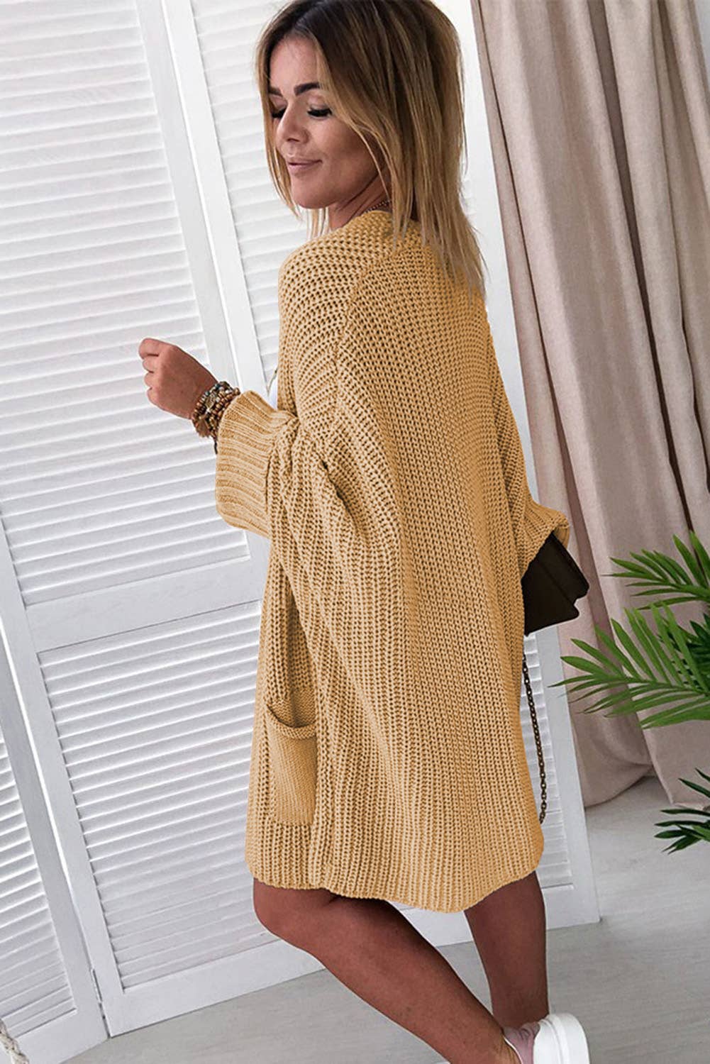 Multicolor Oversized Fold Over Sleeve Sweater Cardigan