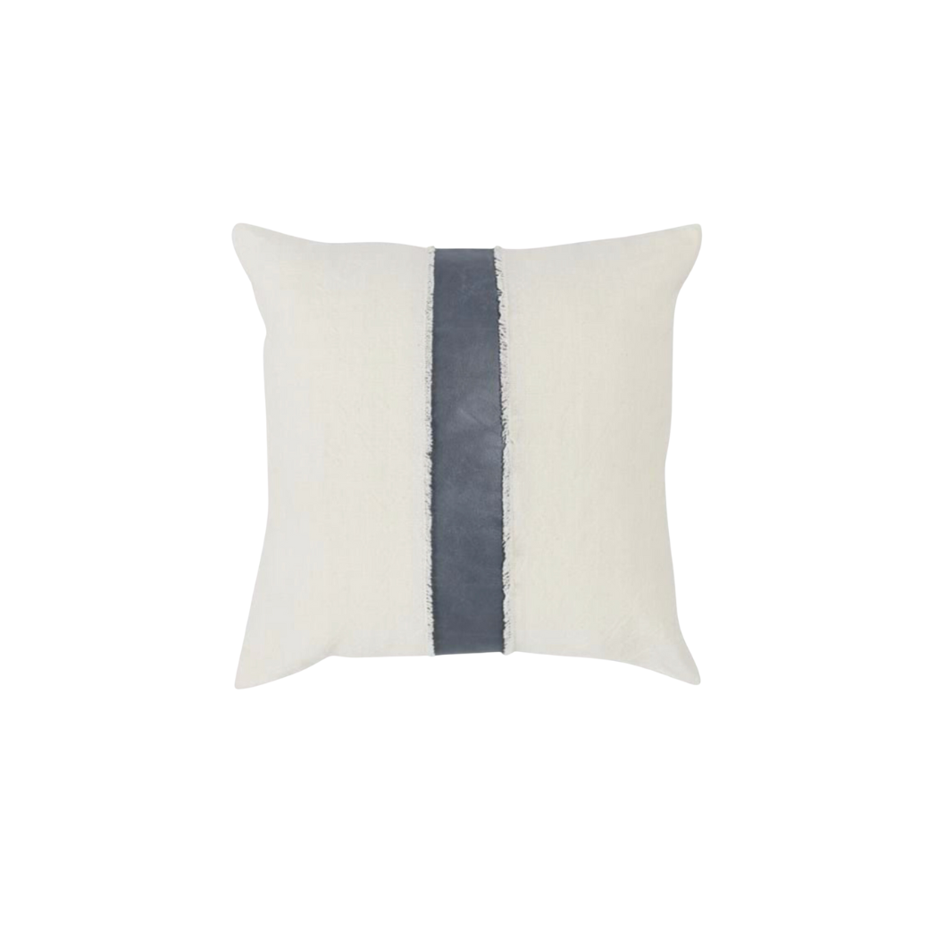 Fray Edged Gray Leather Pillow 26 x 26