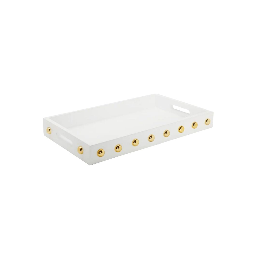 White Tray with Gold Ball Accent