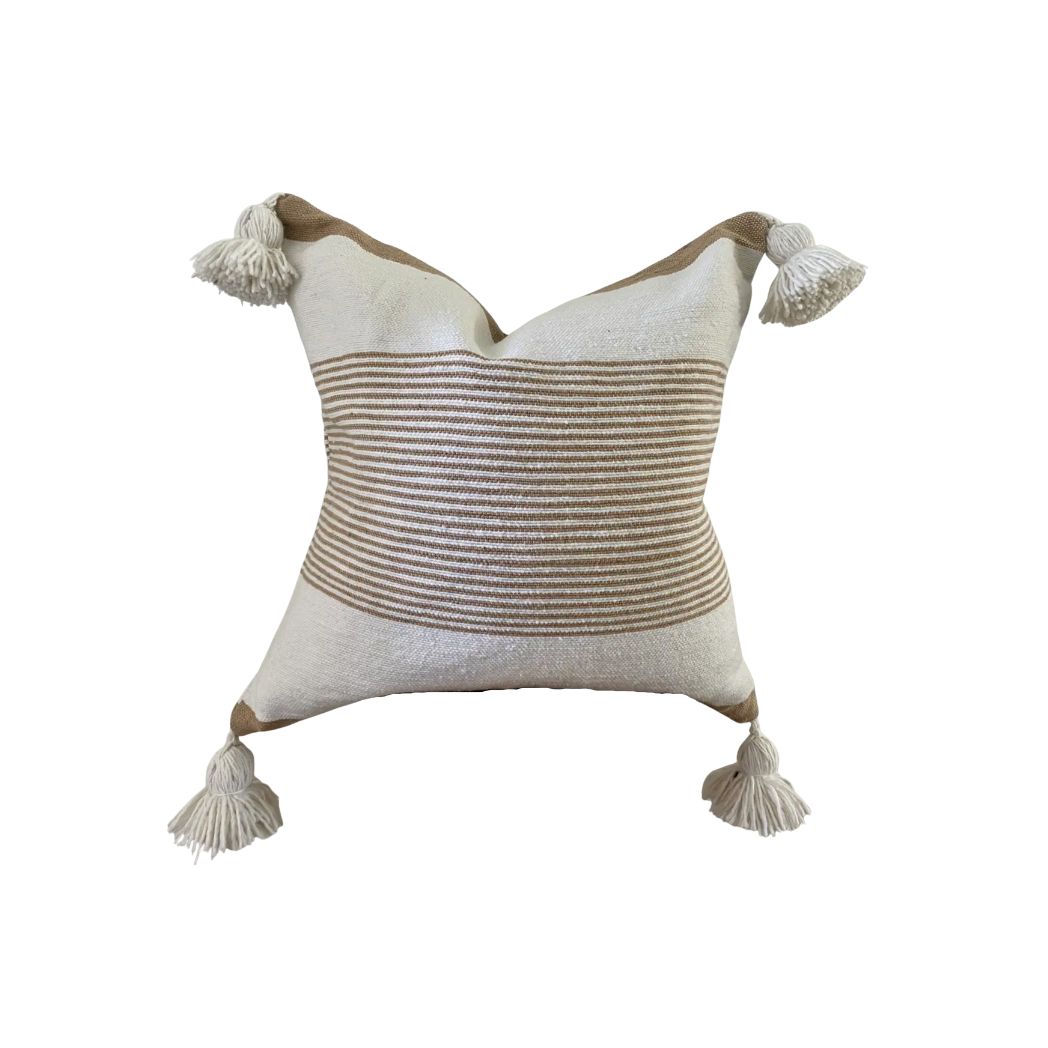 Neutral Stripe Pillow with Tassels