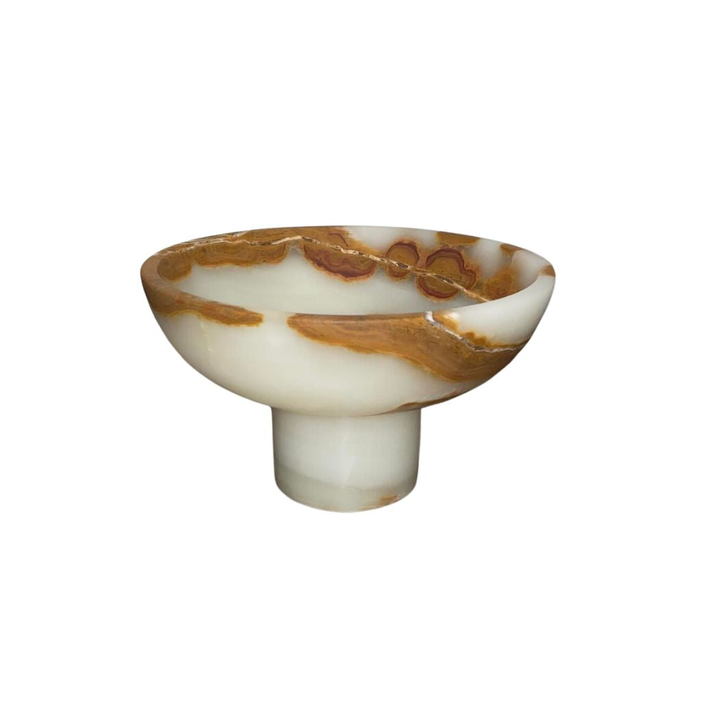 Copper & White Onyx Honed Finish Footed Bowl