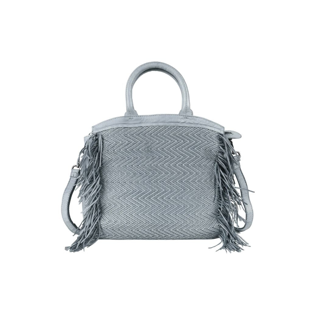 Woven Herringbone & Fringe Crossbody Bag