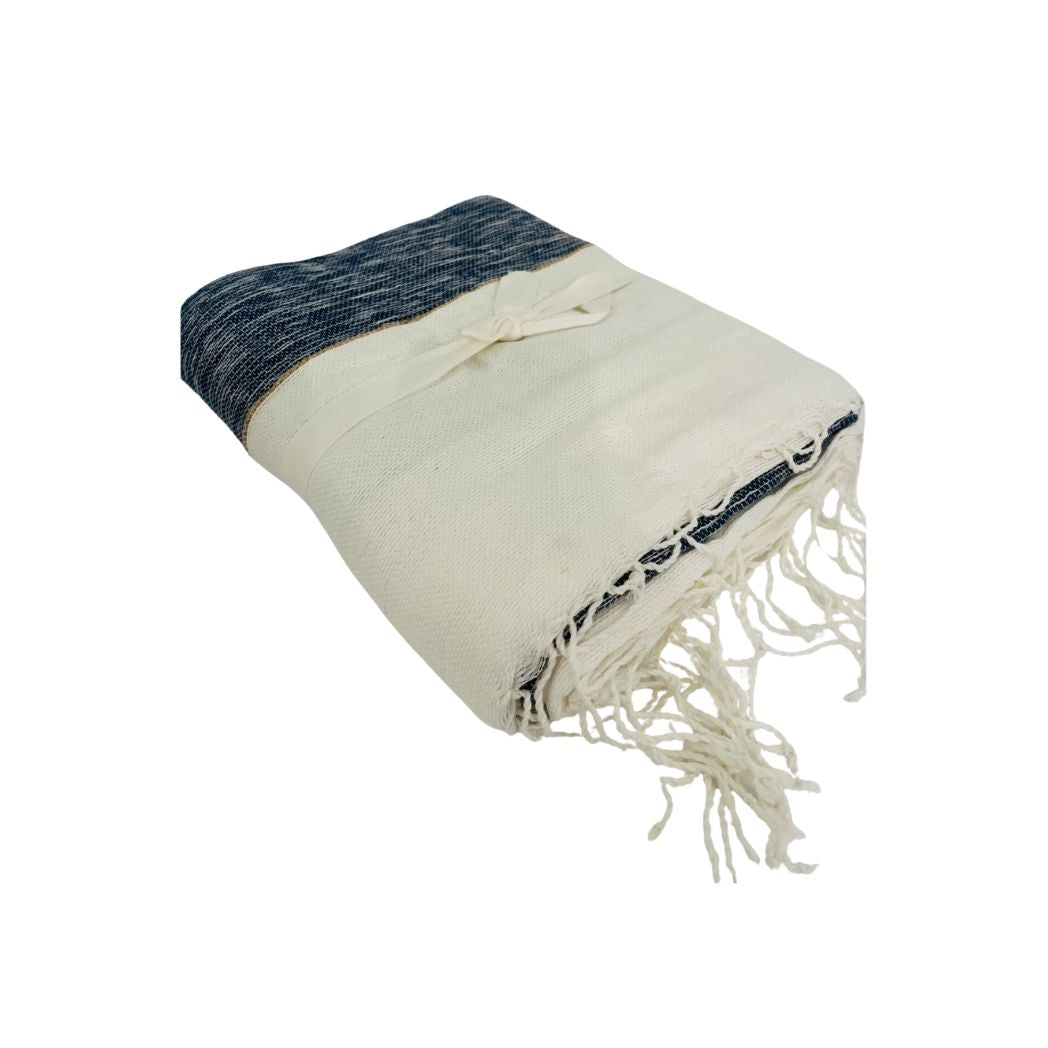 White/Navy Striped Fringe Throw.