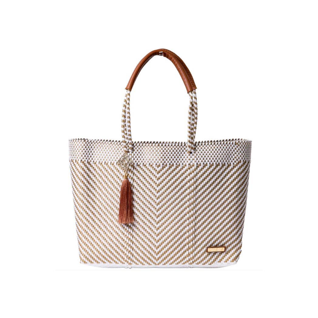 Jumbo Shoulder Arrow Tote White and Gold