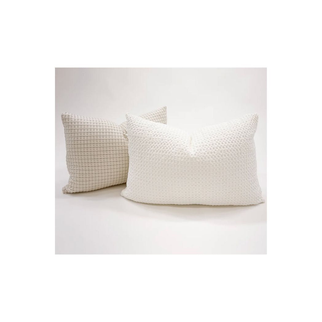 14 x 20 Cotton Ivory Waffle Knit Down Pillow