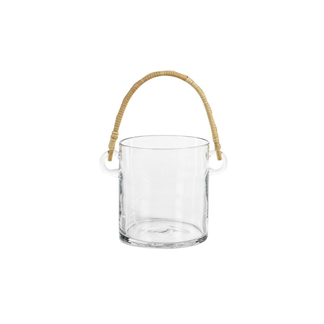 Glass Ice Bucket w/ Rattan Handle