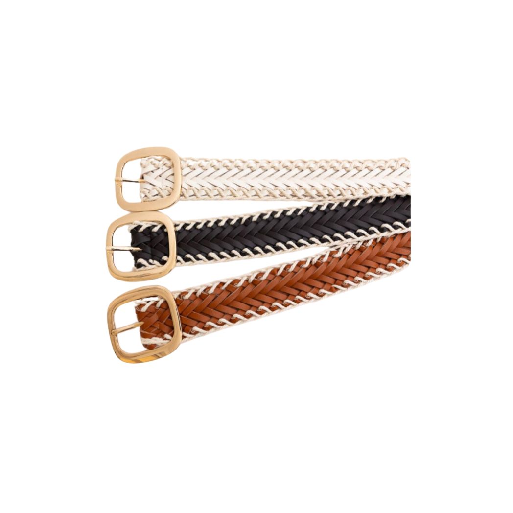 Leather and crochet belt Womens Braided White Crochet Belt Brown Faux Leather One  main image 4