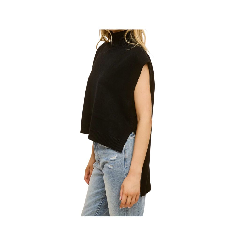 High Low Sleeveless Turtleneck Sweater