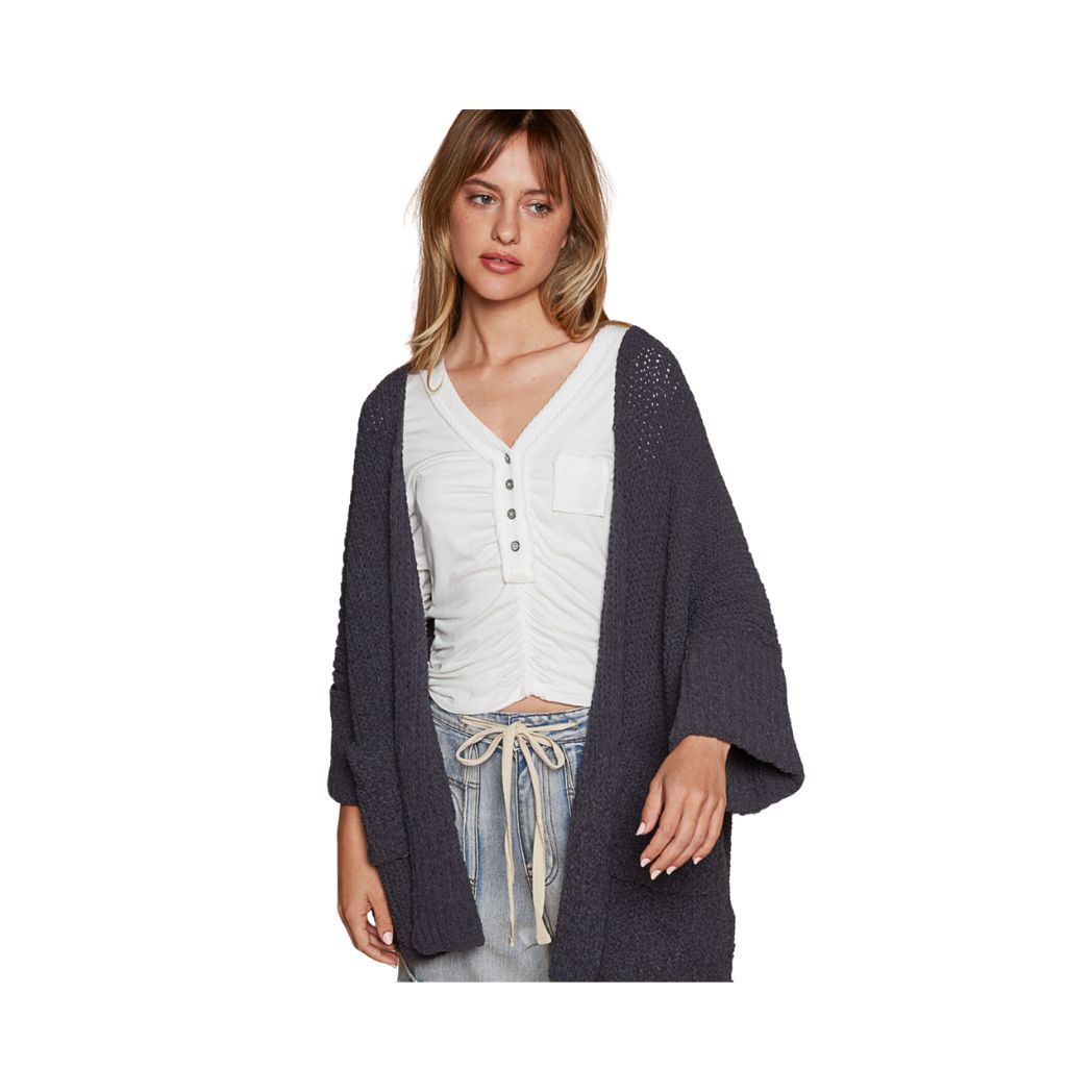 Long Cardigan w/ Front Pockets- Charcoal