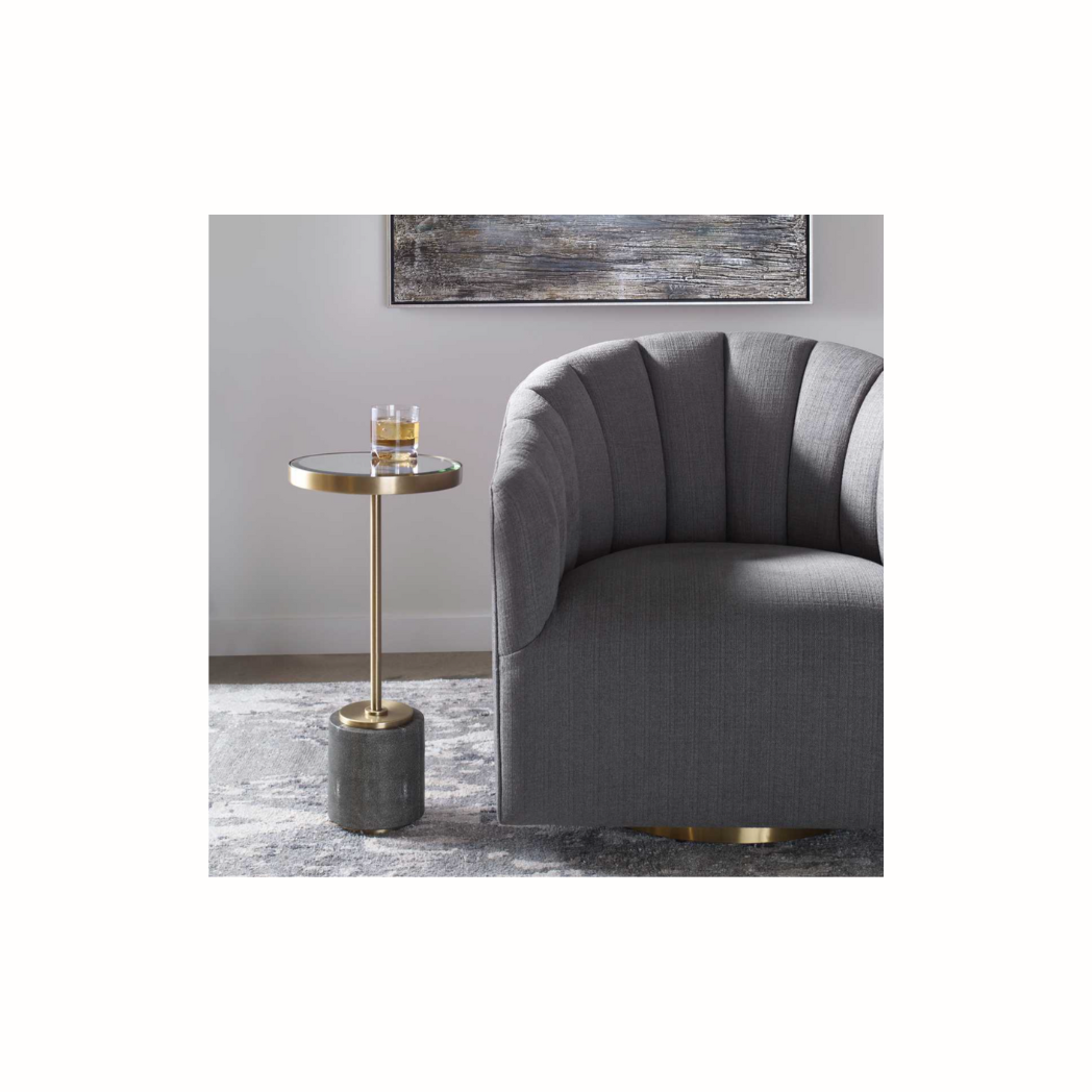 Mirrored Brass with Shagreen Base End Table