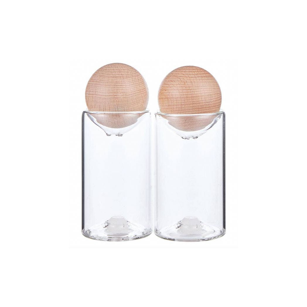 Set of 2 Glass Salt + Pepper Shakers