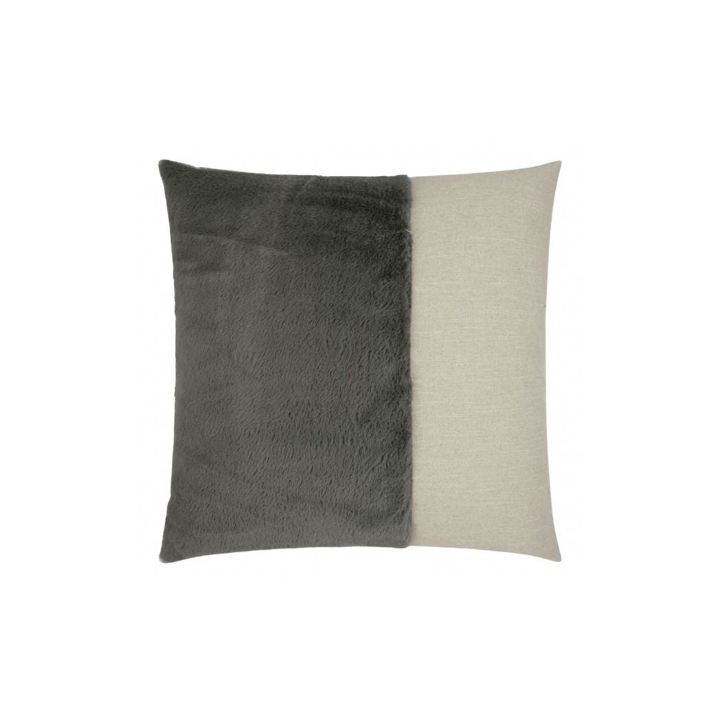 Steel Grey Faux Fur & Linen Pillow