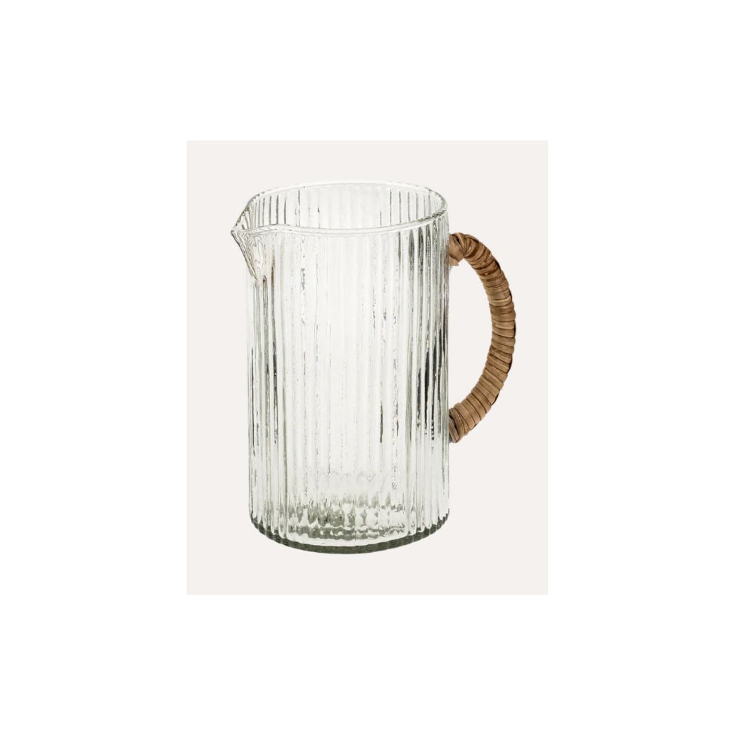Rattan Handle Glass Ribbed Pitcher | Tabletop | k+co LIVING
