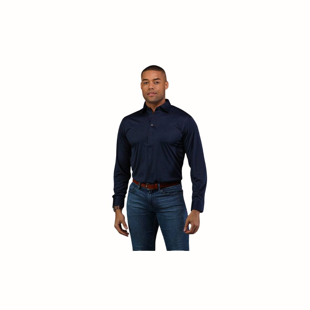 Semi-Spread Collar Polo Long Sleeve Navy