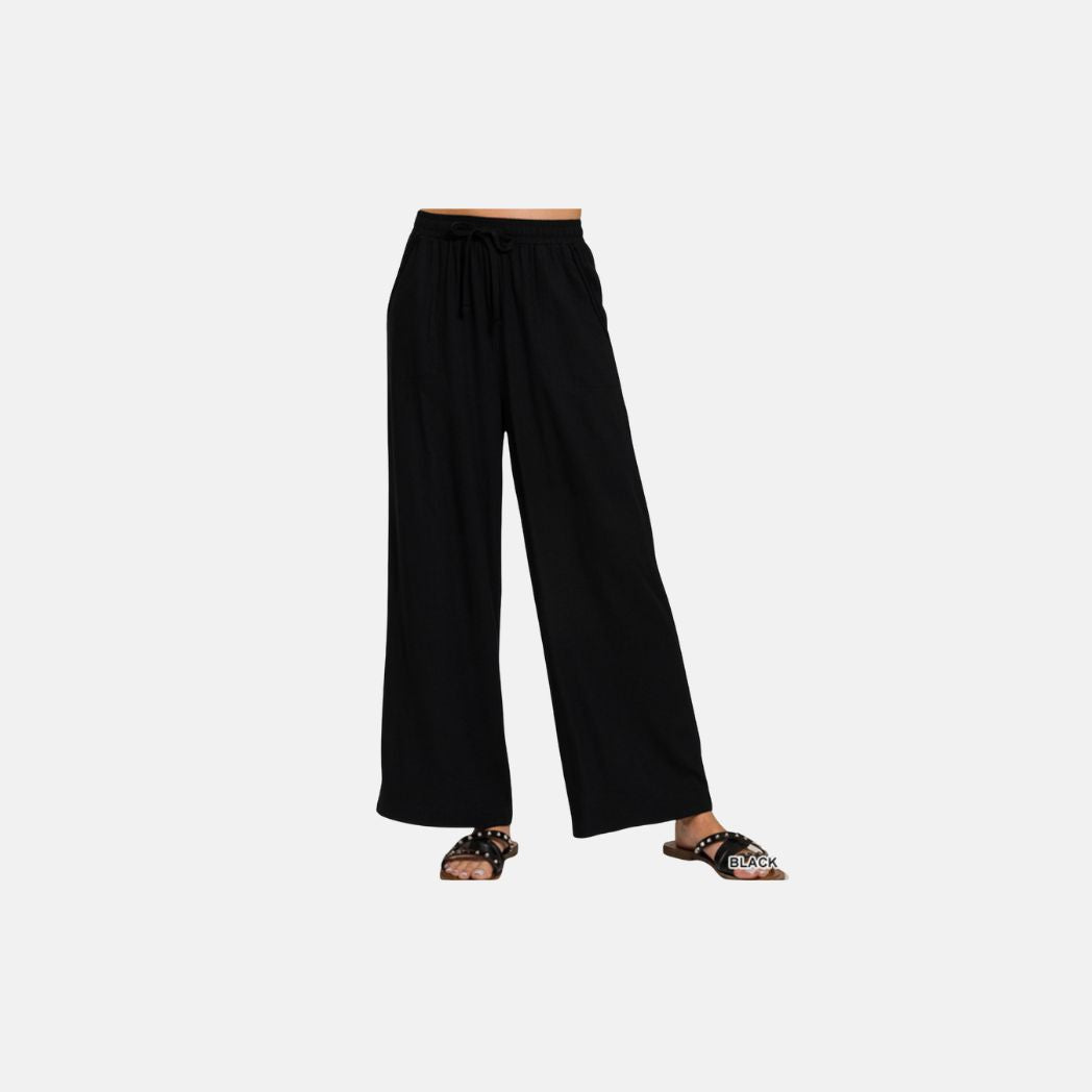 Wide-leg linen blend pants with pockets