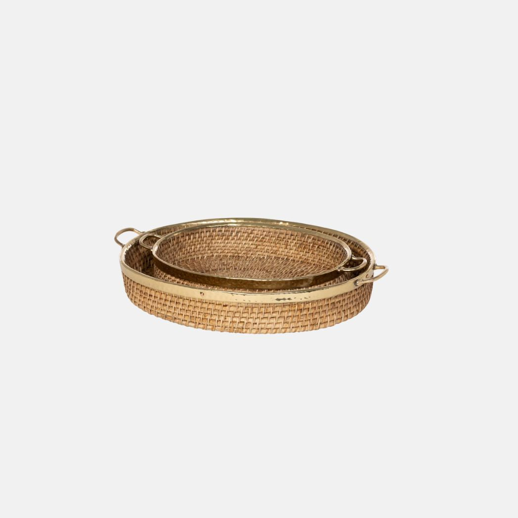 Woven Bamboo and Brass Oval Trays- Available in 2 Sizes