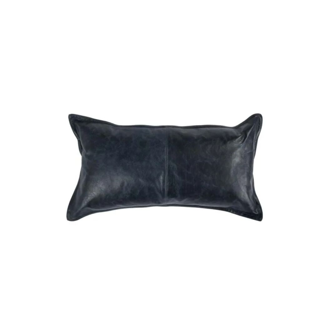 Navy Blue Leather Throw Pillow