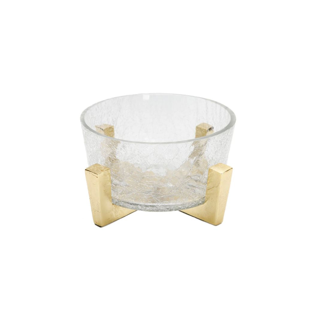 Hammered Glass Bowl on Gold Block Base