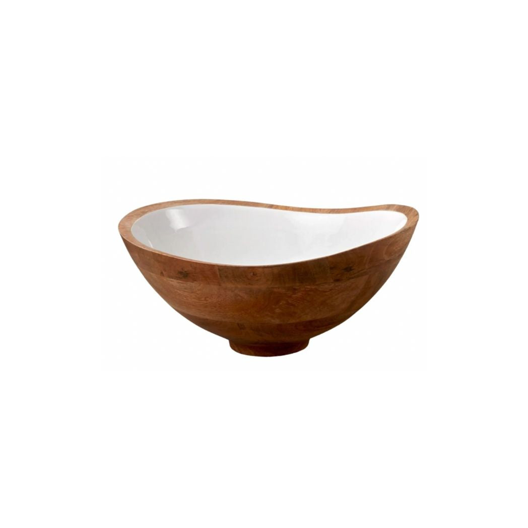 Mango Wood & White Enamel Bowl
