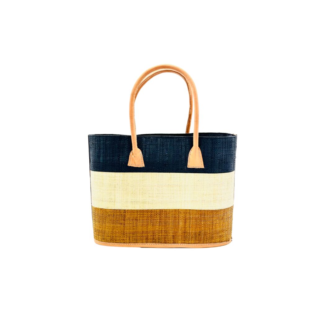 Santorini Color Block Straw Basket Bag Handbag