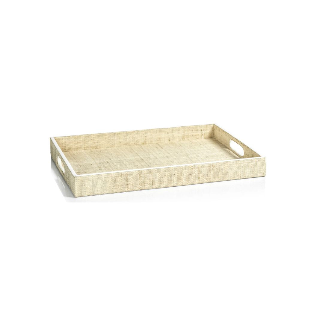 Raffia Serving Tray w/ Leather Trim