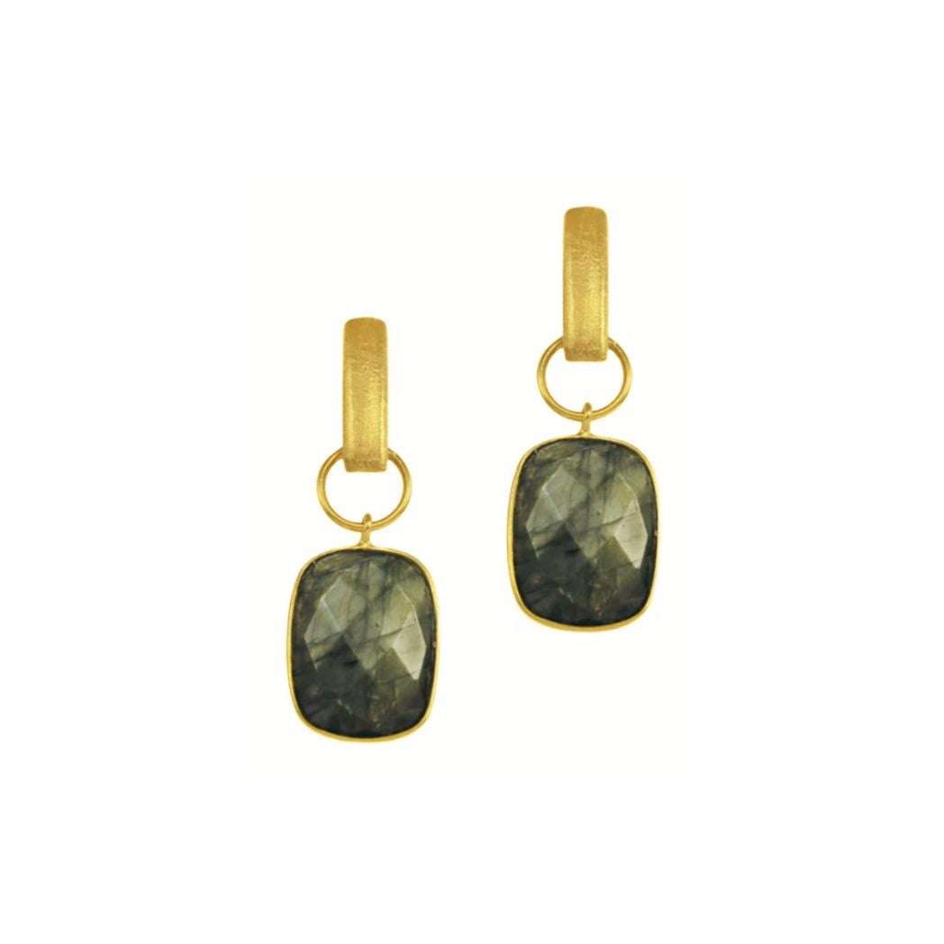 Rectangular Gemstone Gold Drop Earring