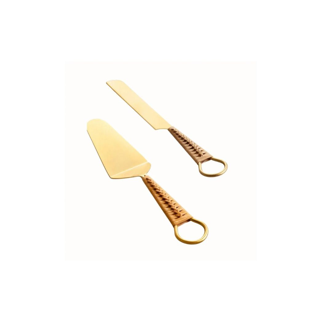Rattan Wrapped Cake Servers (Set of 2)