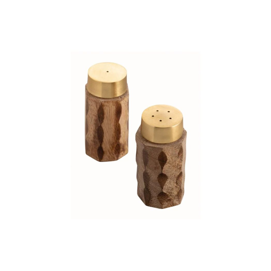Wood & Gold Salt & Pepper Shakers (Set of 2)