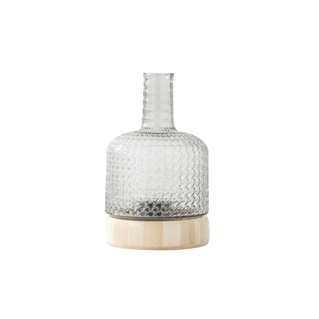 Textured Glass Vases With Wood Base