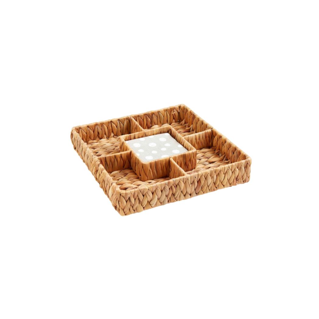 Wicker Woven 5 Compartment Tray & Napkin Set