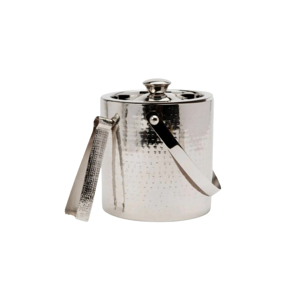 Shiny Nickel Ice Bucket With Tongs