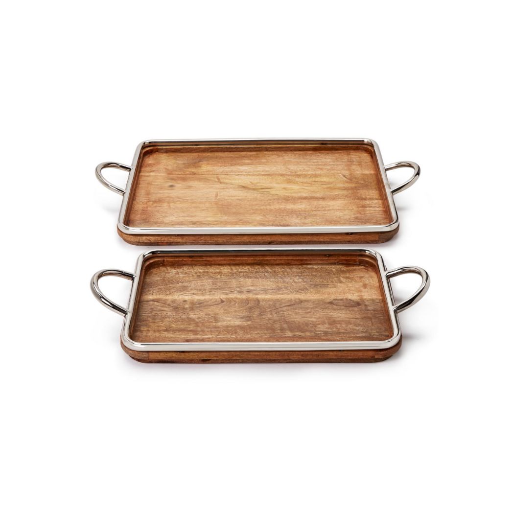 Mango Wood Decorative Tray with Metal Handles- Available in 2 Sizes