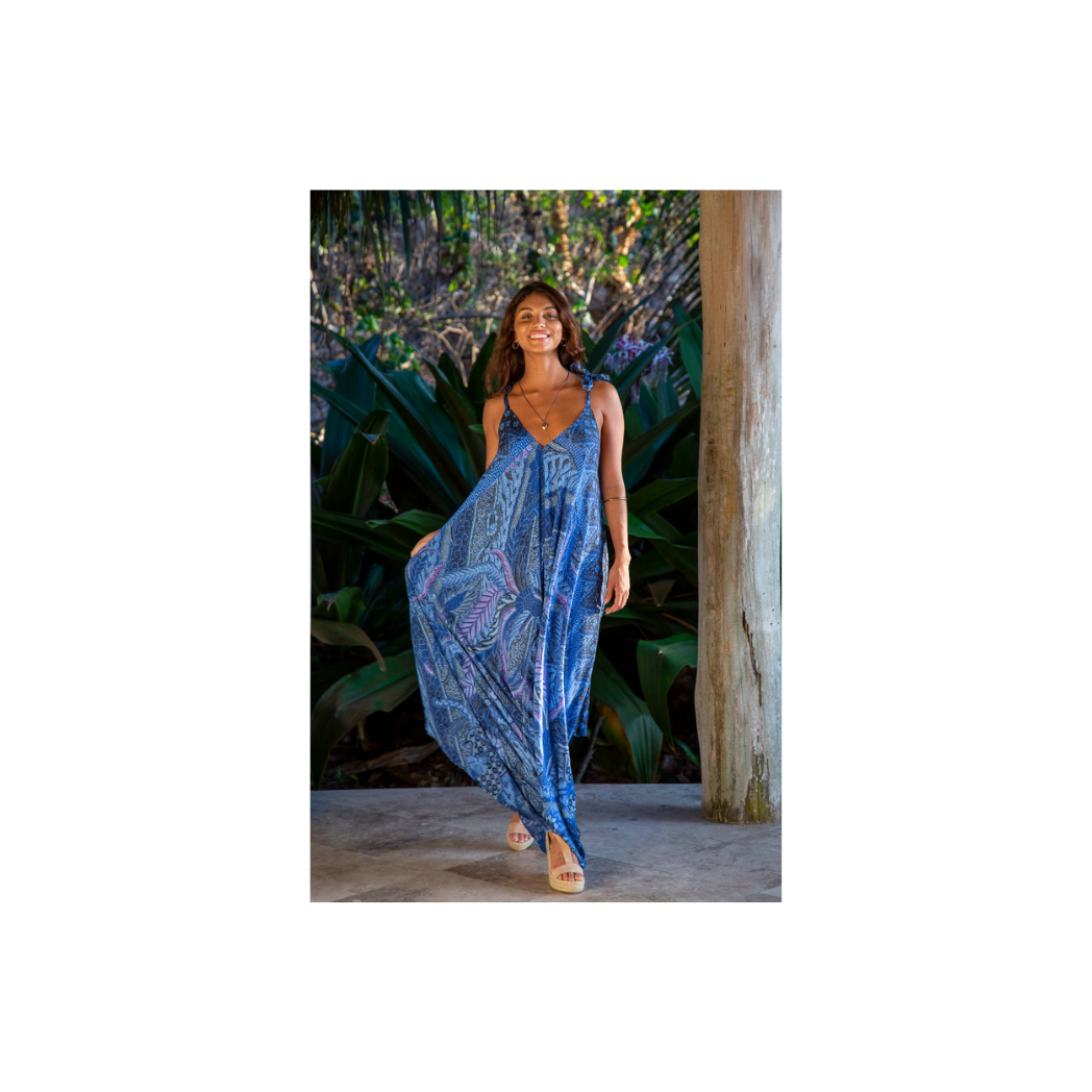 Summer Jumpsuit in Peri Blue Purple Leaf