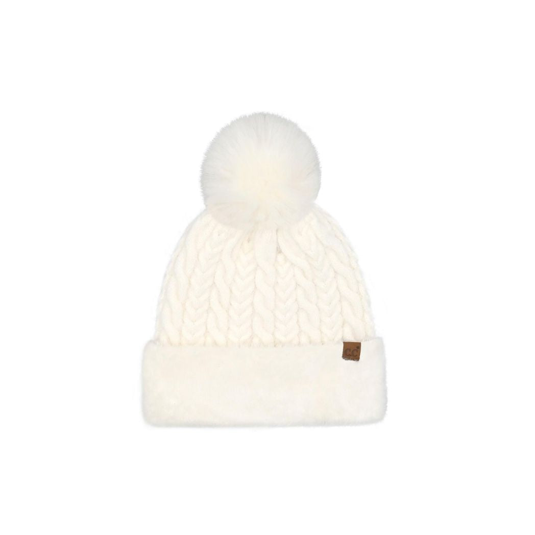 Cable Knit Pom Pom Beanie (Available in Multiple Colors)