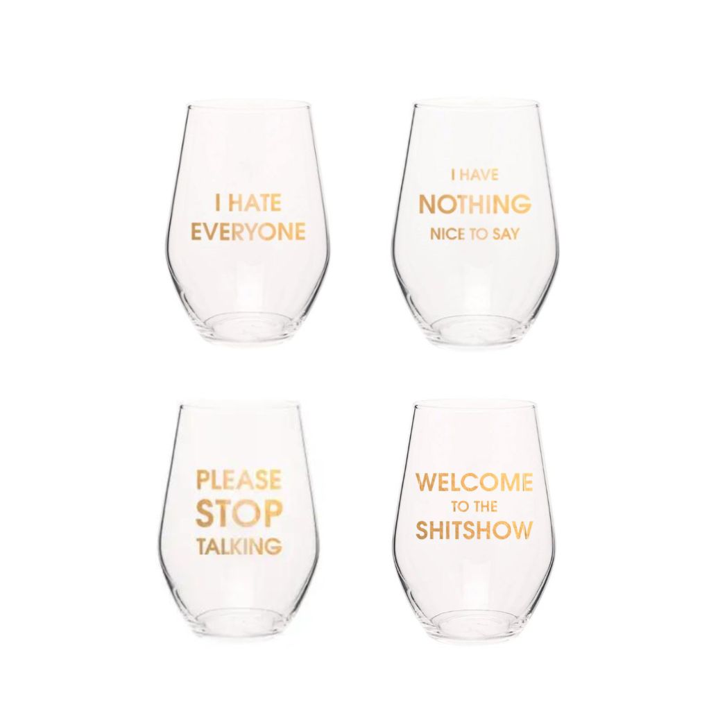 Fun Sayings Wine Glasses - Set of 4 (Available in 3 Different Sets)