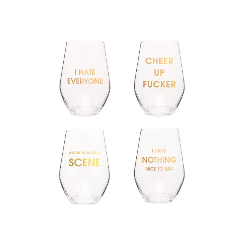 Fun Sayings Wine Glasses - Set of 4 (Available in 3 Different Sets)