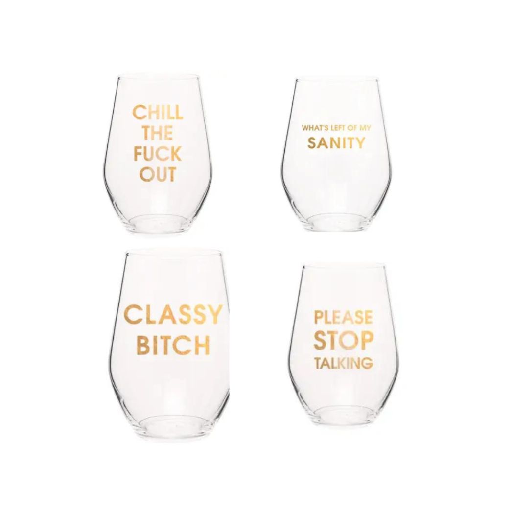 Fun Sayings Wine Glasses - Set of 4 (Available in 3 Different Sets)