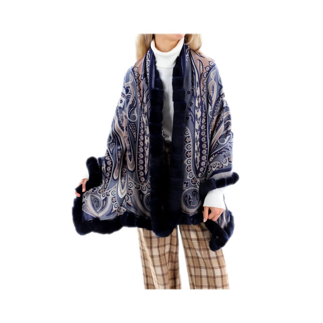 Paisley Print Wrap w Faux Fur Trim (Available in 3 Color Ways)