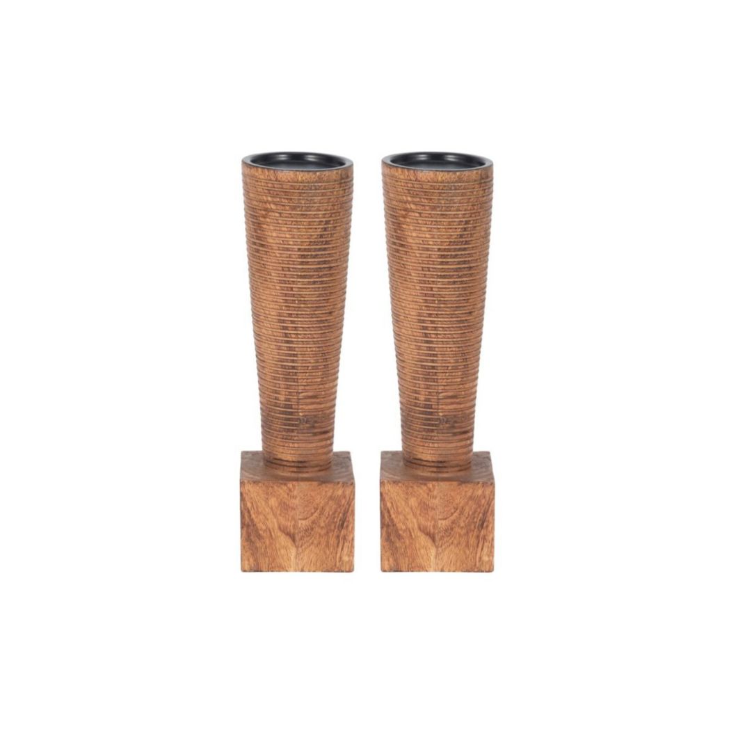 Set of 2 Wooden Geometric Candle Holder